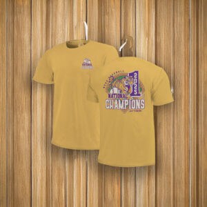 LSU Tigers 2025 National Champions Shirt – Gold NCAA Baseball Tee with Tiger Graphic