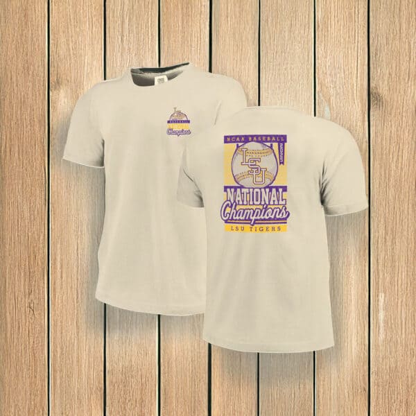 LSU Tigers Image One 2025 Baseball National Champions Pinstripe T-Shirt