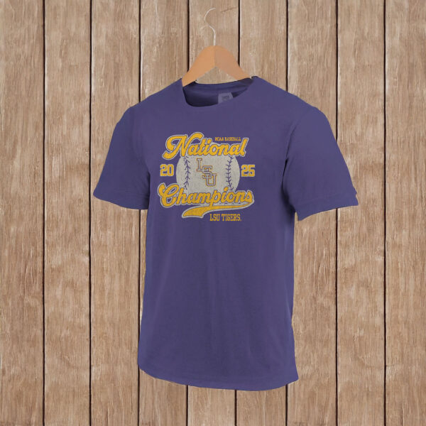 LSU Tigers Image One Baseball 2025 National Champions Script T-Shirt