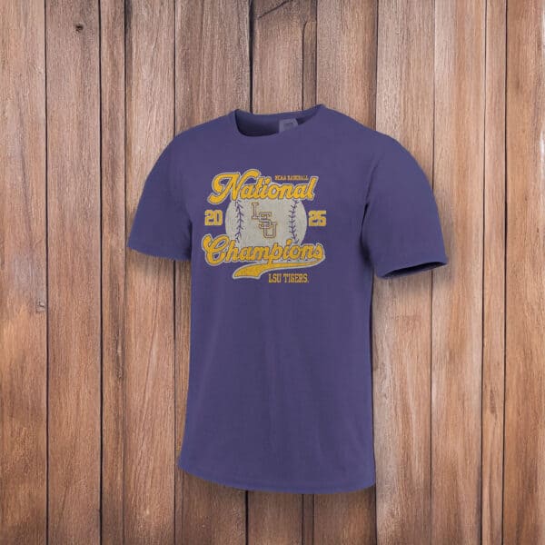 LSU Tigers Image One Baseball 2025 National Champions Script T-Shirt