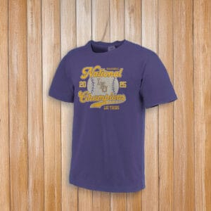 LSU Tigers Image One Baseball 2025 National Champions Script T-Shirt