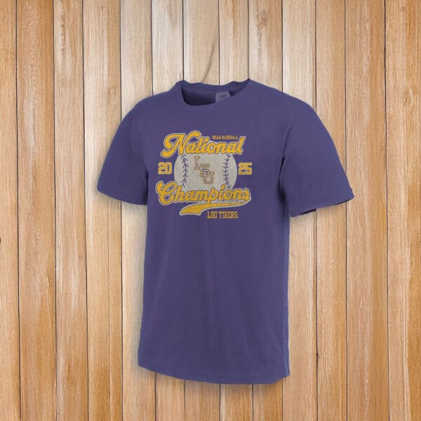 LSU Tigers Image One Baseball 2025 National Champions Script T-Shirt