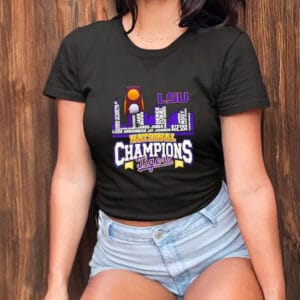 NCAA Baseball Skyline Design with Player Names, LSU Tigers 2025 National Champions Shirt