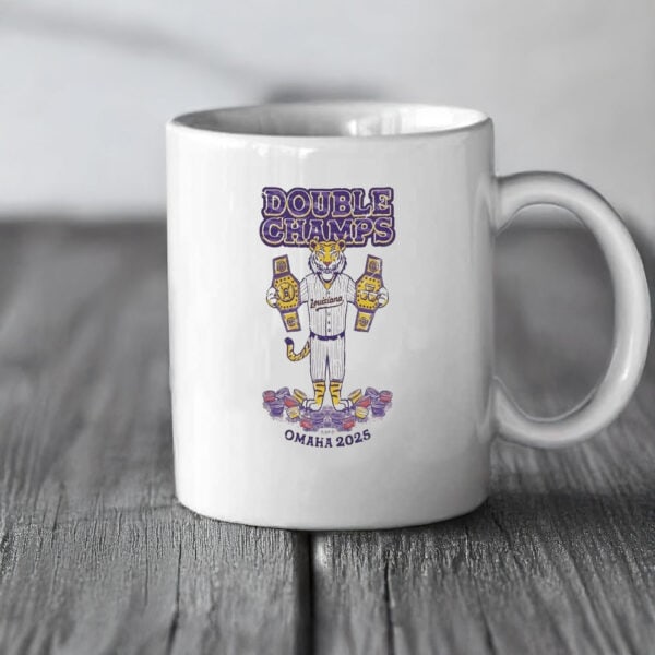 Omaha 2025 Louisiana Baseball Victory Cup, LSU Tigers Double Champs Mug