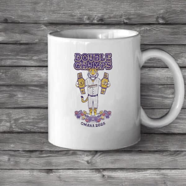 Omaha 2025 Louisiana Baseball Victory Cup, LSU Tigers Double Champs Mug