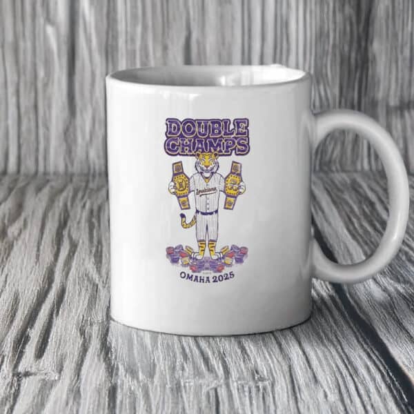 Omaha 2025 Louisiana Baseball Victory Cup, LSU Tigers Double Champs Mug
