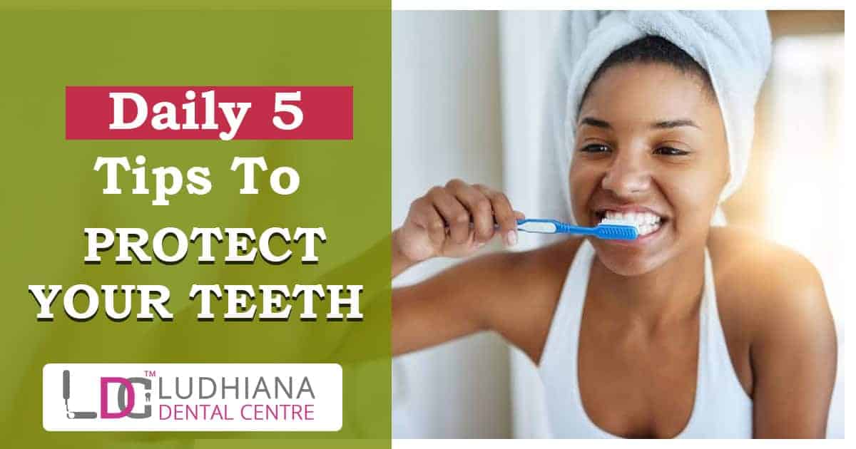 Brushing teeth for dental health tip.