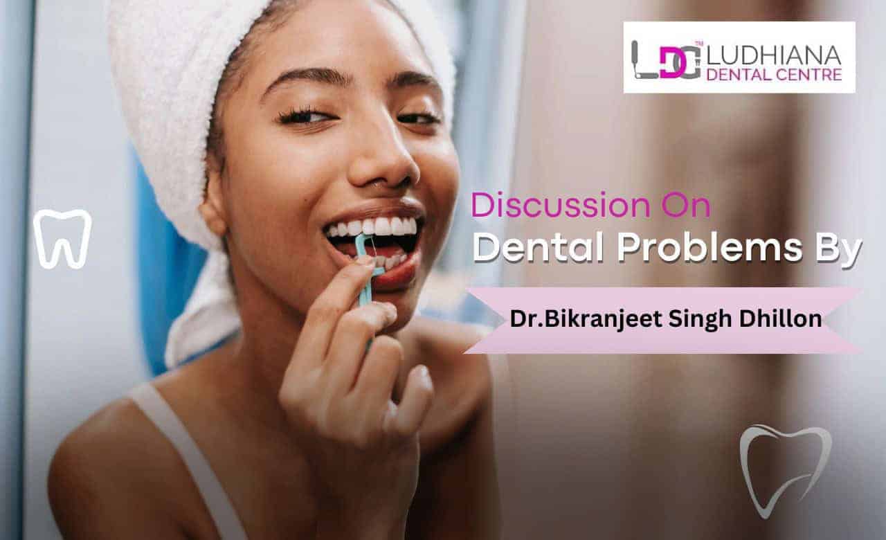 Young woman brushing her teeth during dental consultation at Ludhiana Dental Centre for dental problem discussion.