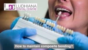 Bright woman getting dental composite bonding color matching at Ludhiana Dental Centre.
