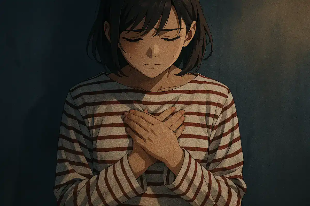 不安を抑えようとしている女性