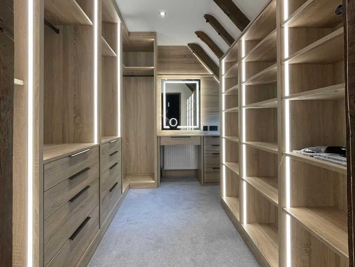 Custom Made Wooden Wardrobe with LED Lighting - Made 2 Measure Interiors.
