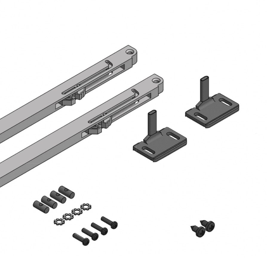 Adjustable sliding door rollers and hardware for bespoke interior furniture design.