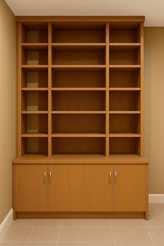 Custom wooden shelving unit for versatile storage solutions.