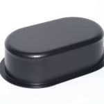 Black industrial machine guard cover for safety and protection.