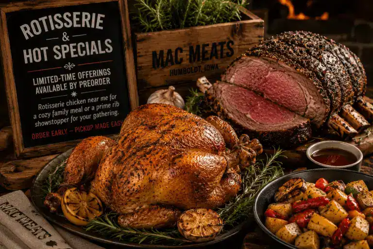 Delicious roasted meat with vegetables and sauces for special occasions.