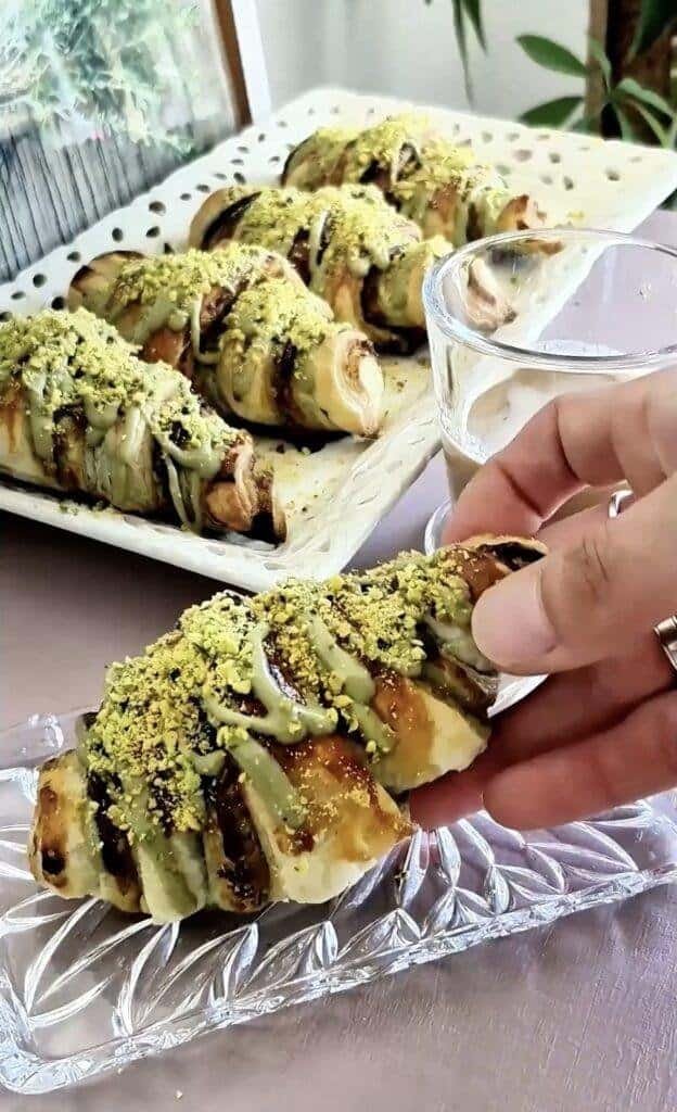 Homemade Pistachio Cream Croissants with Puff Pastry