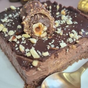 Ferrero Rocher mini cake on a white plate