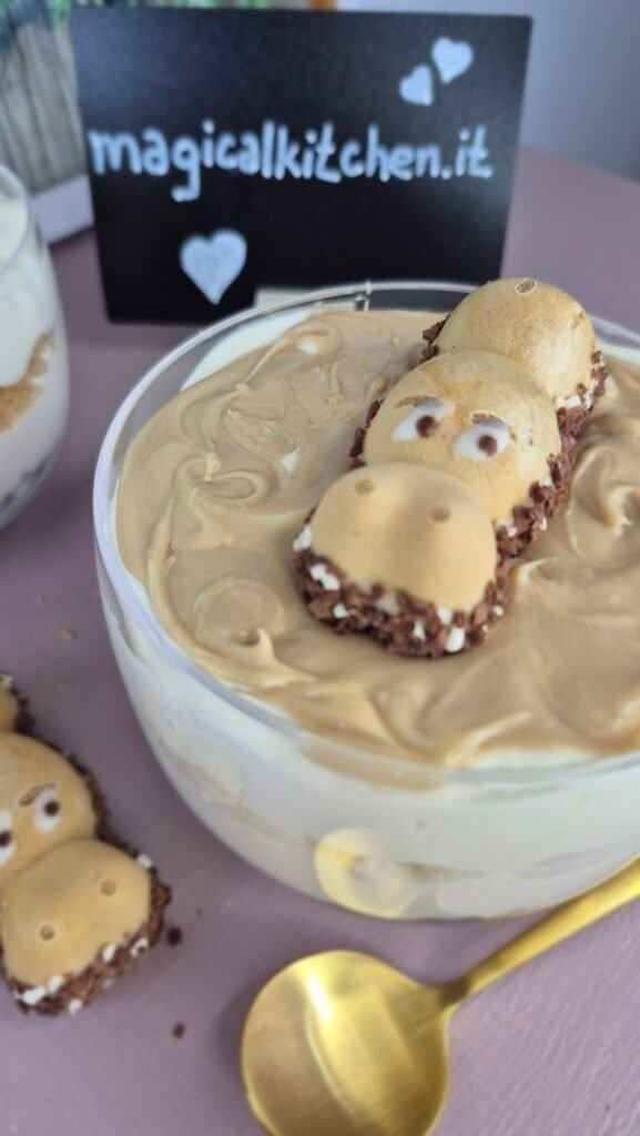 Hazelnut cheesecake dessert cup topped with a Happy Hippo bar