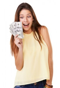 Woman got a raise - excited about money