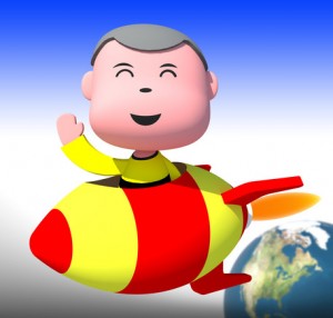 Happy writer skyrocketing to success