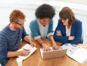 Creative agency team working together