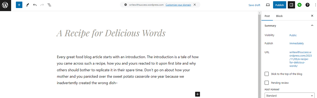 Second installment of the WordPress example. This is a screenshot