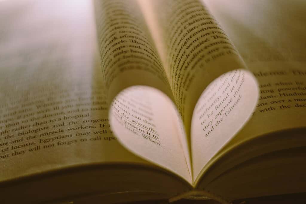 stock photo of a page of poetry shaped like a heart to illustrate the authors appreciation for Two-Headed Calf Poem meaning