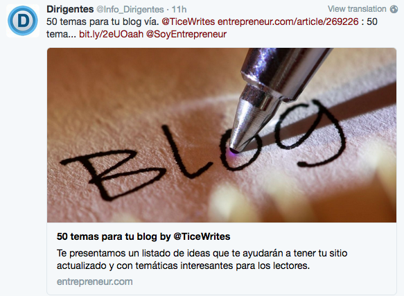 Content marketing - entrepreneur tweet