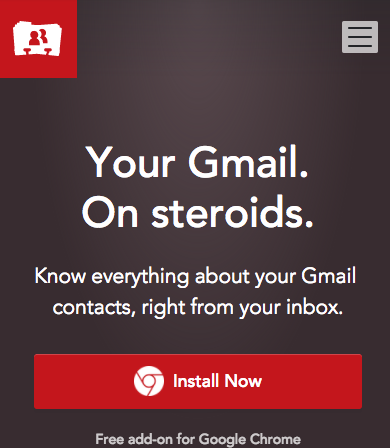 Banner Ad for FullContact a free add-on for google chrome; reading "your Gmail. On Steroids. Know everything about your Gmail contacts, right from your inbox."