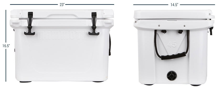 perfect-fit-ranger-45 white ranger 45 front and side view with dimensions