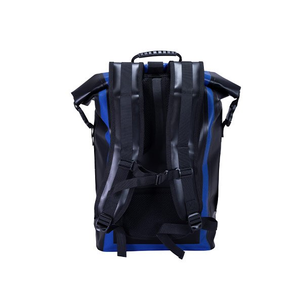 trekker blue bag back view with straps