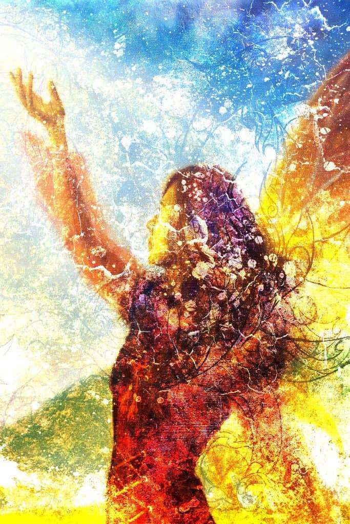 colorful painting of woman with open third eye chakra concept