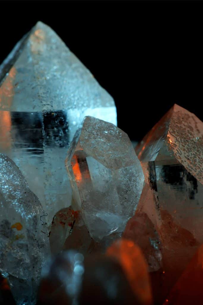 clear crystals on black background