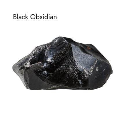 shiny, smooth Black Obsidian crystal with white background