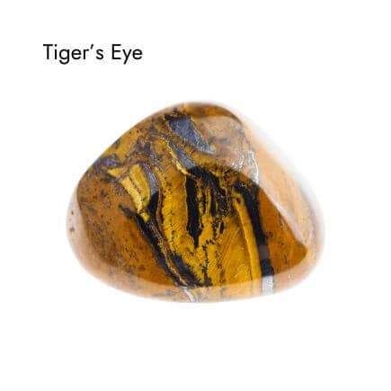 tumbled yellow, brown and black Tiger's Eye stone on white background