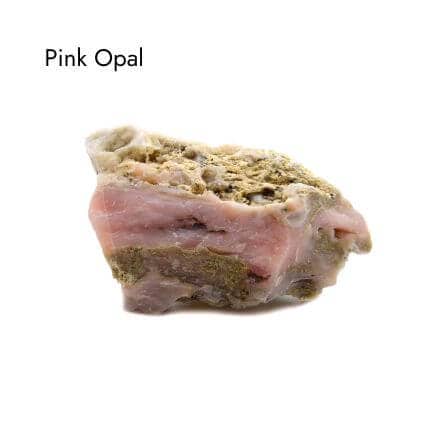 Rough specimen of Pink Opal on white background