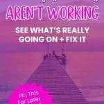 Purple pier and ocean scene with text 'WHY YOUR Manifestations AREN'T WORKING SEE WHAT'S REALLY GOING ON + FIX IT' and pink starburst 'Pin This For Later Or Read the Post Now!' - manifesteveryday.com