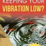 Red and white Pinterest pin showing rippling water with gold koi fish. Text reads 'IS YOUR OVERTHINKING KEEPING YOUR VIBRATION LOW?' with a yellow starburst saying 'Try this 3-Second Fix... Read the Post!' Website: manifesteveryday.com