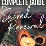 Spring Equinox 2025 Complete Guide to Sacred Renewal featuring glowing white candle with dried herbs and botanicals, hands cradling candlelight, dark moody atmosphere. Sacred ritual guide from manifesteveryday.com