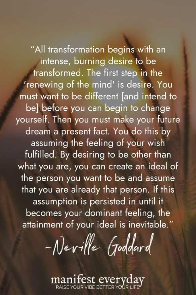 Misty mountain landscape with Neville Goddard quote "Change your conception of yourself and you will automatically change the world in which you live." manifesteveryday.com