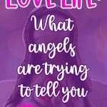 Purple-toned Pinterest pin featuring an angel silhouette background with bold text reading “444 IN YOUR LOVE LIFE: What angels are trying to tell you” layered over the image. A hot pink starburst at the bottom provides the call to action “Pin This For Later Or Read the Post Now!” with the manifest everyday branding at the bottom. manifesteveryday.com