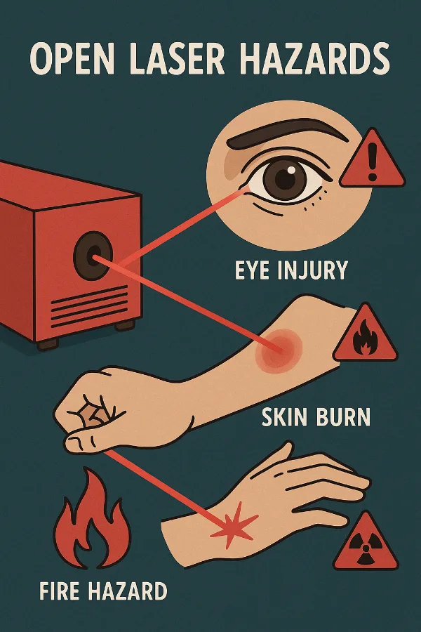 Hazards and risks fo open fibre lasers infographic by mantech