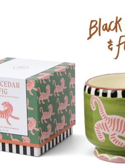 Vela aromática de cera de soja con diseño de cebra negra y figura de higo, ideal para decoración y a.