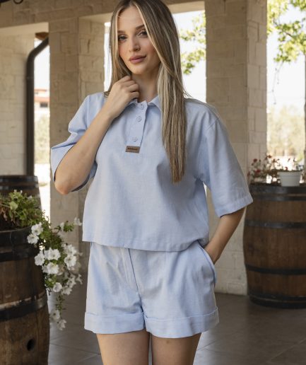 Cadet Blue Linen Polo Outfit