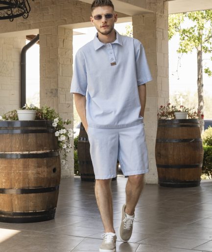 Cadet Blue Linen Polo Outfit