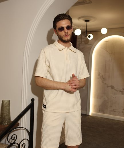 Bone Square-Pattern Outfit