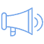 Ein blaues Megafon-Symbol auf dunklem Hintergrund für Online-Werbung.