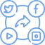 Social-Media-Symbole werden auf blauem Hintergrund angezeigt.