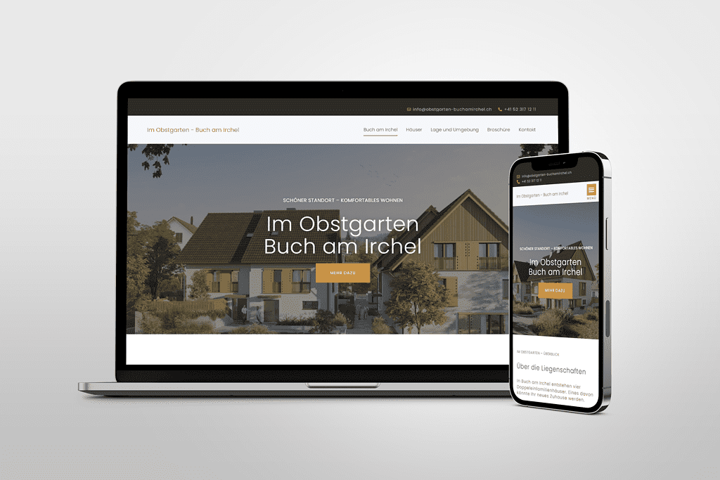 Eine Immobilien-Website, die auf einem Mobiltelefon und einem Laptop angezeigt wird und die Kompetenz einer Immobilien-Marketing-Agentur präsentiert.