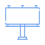 Abbildung einer grossen leeren Plakatwand mit blauem Umriss auf einem hohen Ständer, isoliert auf weissem Hintergrund. Dieses Bautafel-Design steht bereit, Aufmerksamkeit zu erregen, ähnlich wie ein auffälliges Bauzaunbanner, das die Fantasie anregen möchte.
